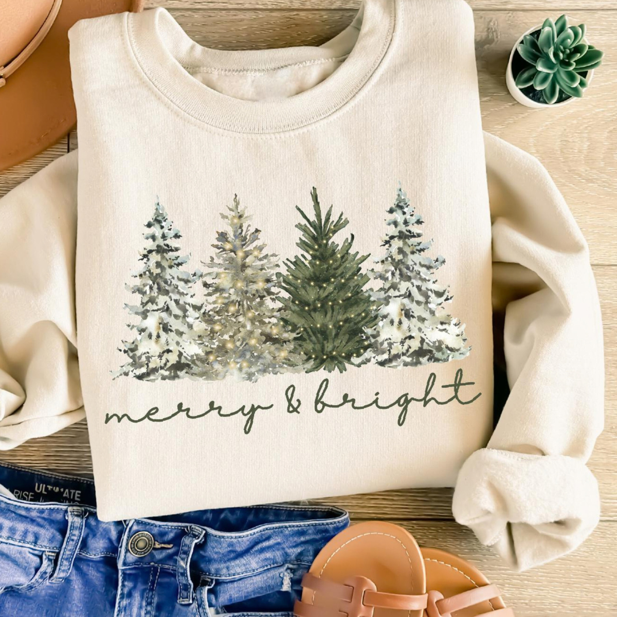 Merry& Bright Christmas Tree Sweatshirt, Womens Festive Holiday Sweater, Cute Family Xmas Gift 69f853e5-21ad-40d4-bfc7-62ed79b05081-2.png
