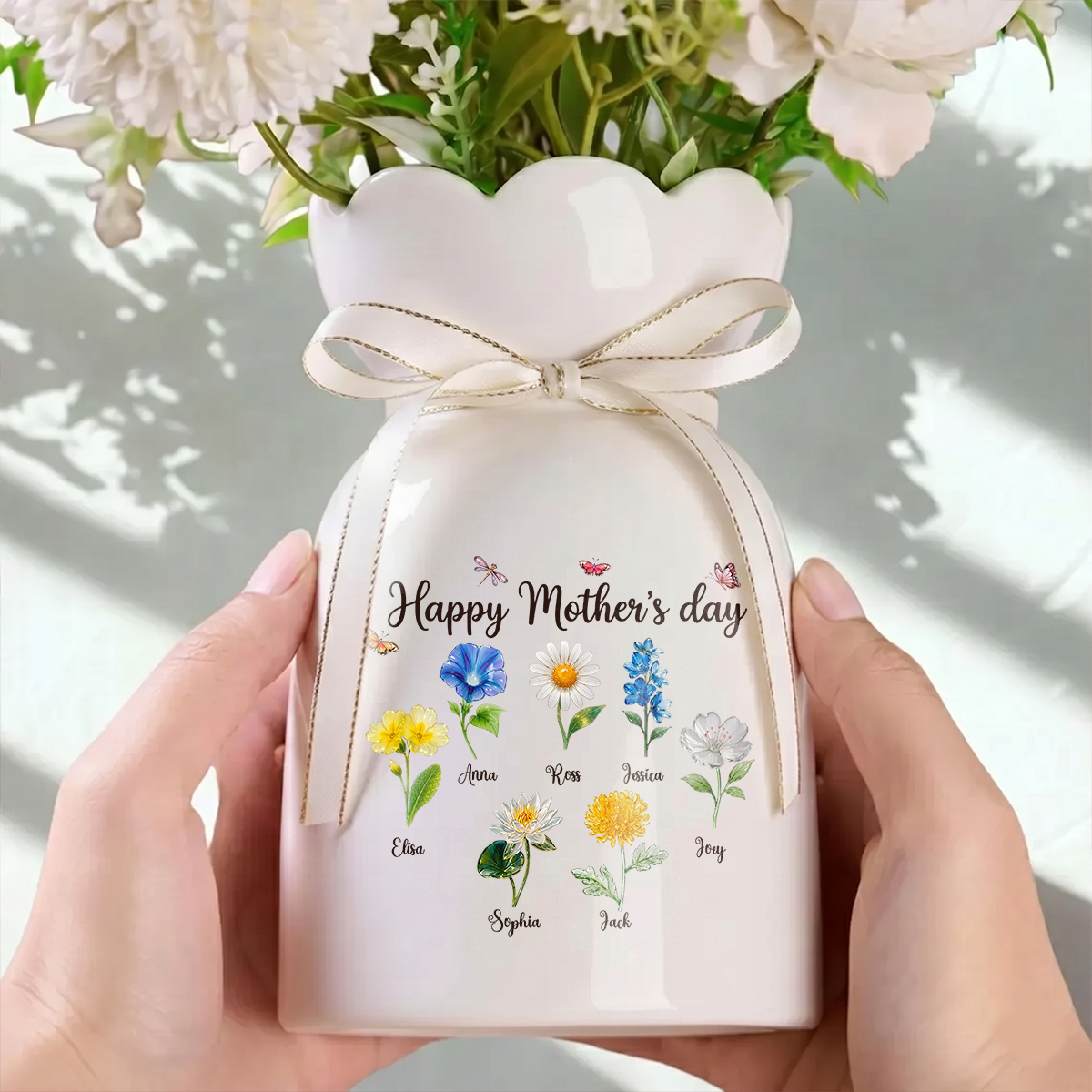 Grandkids - Personalized Custom Ribbon Tie Flower Vase