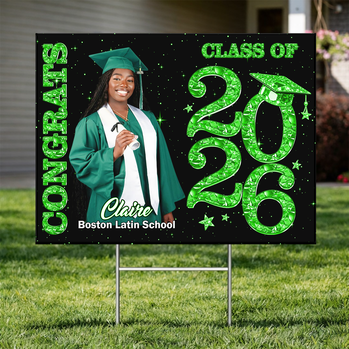 Class Of 2026 Glitter Graduation Photo Yard Sign - Personalized Lawn Sign