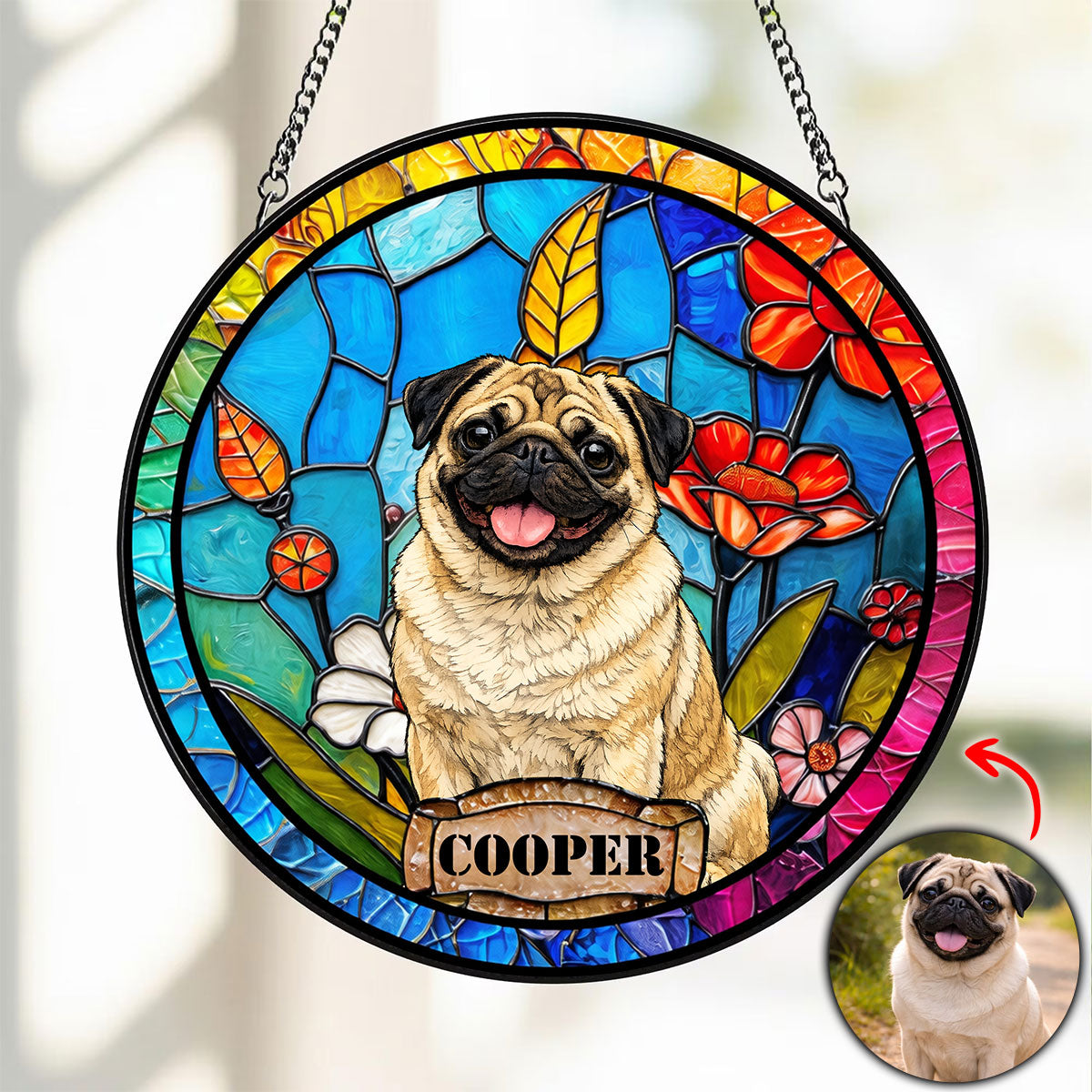 Stained Glass Style Pet Portrait - Personalized Stained Window Hanging Suncatcher