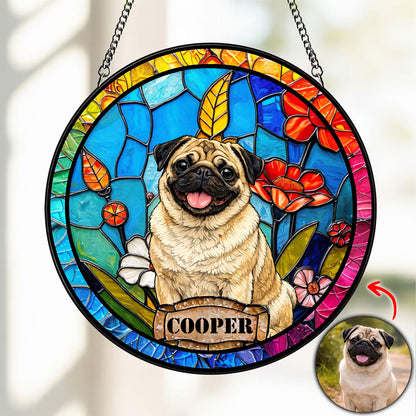 Stained Glass Style Pet Portrait - Personalized Stained Window Hanging Suncatcher