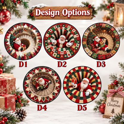 3D Santa Claus Vortex Christmas Rug, Round Optical Illusion Area Rug, Santa Floor Mat, Holiday Living Room Decor, Christmas Gifts