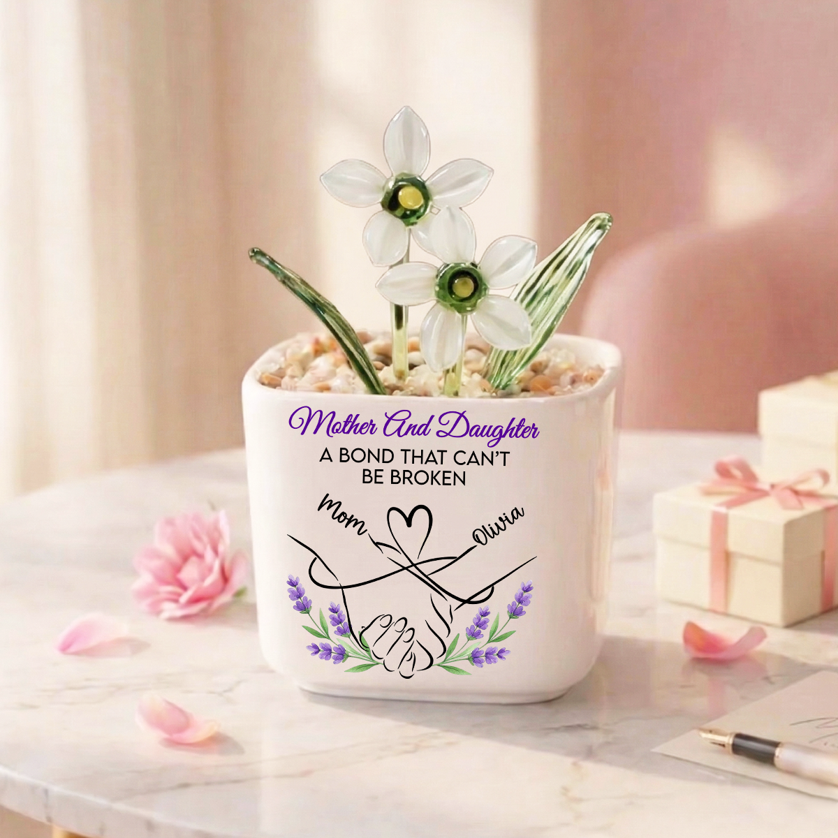 Holding Hands - Personalized Glass Everlasting Flowers