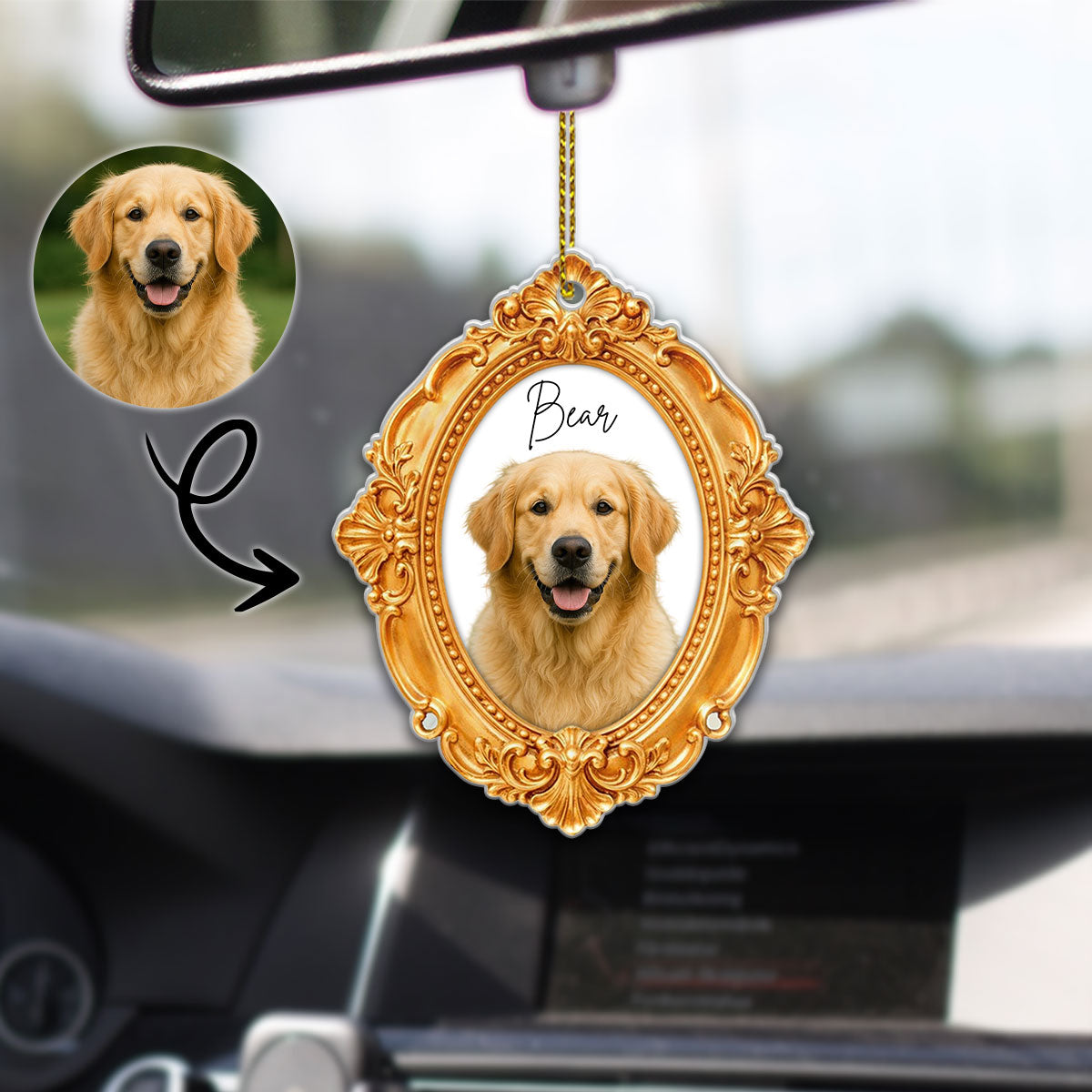 Custom Photo Pet Memorial Ornate Frame Gift For Pet Lovers - Personalized Acrylic Car Hanger