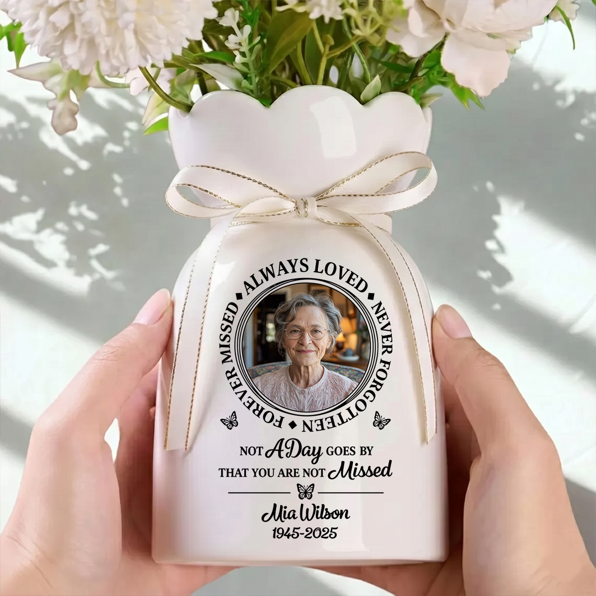 Always Loved Personalized Custom Ribbon Tie Flower Vase
