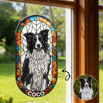 Portrait Dog Cat Family - Personalized Rounded Rectangle Stained Glass Suncatcher