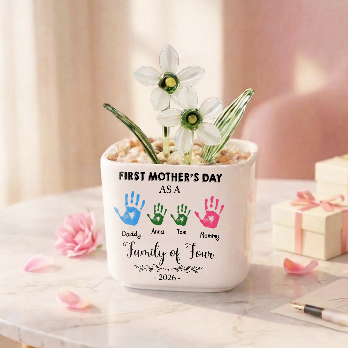 First Mother's Day Personalized Glass Everlasting Flower