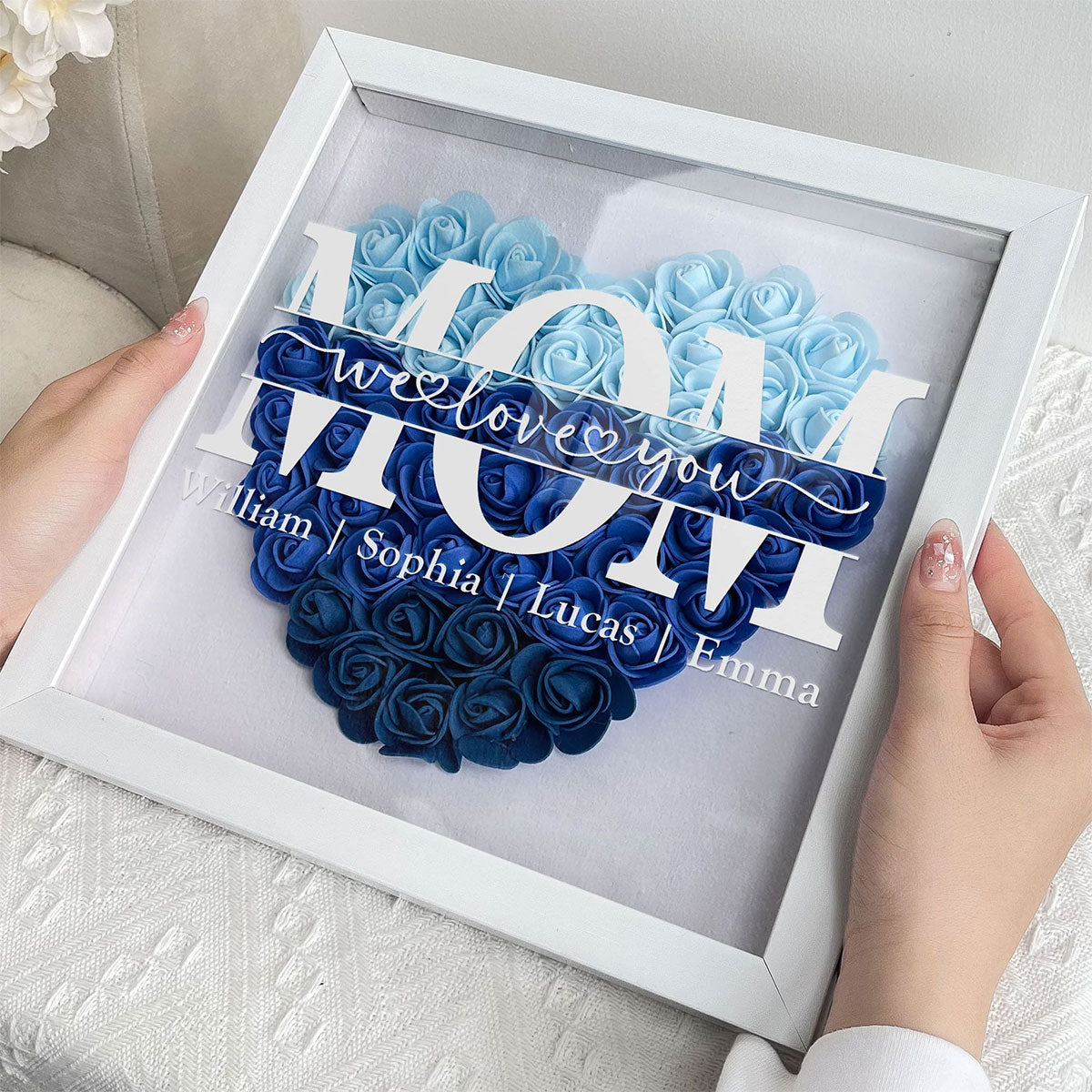 We Love You Mom - Personalized Flower Shadow Box