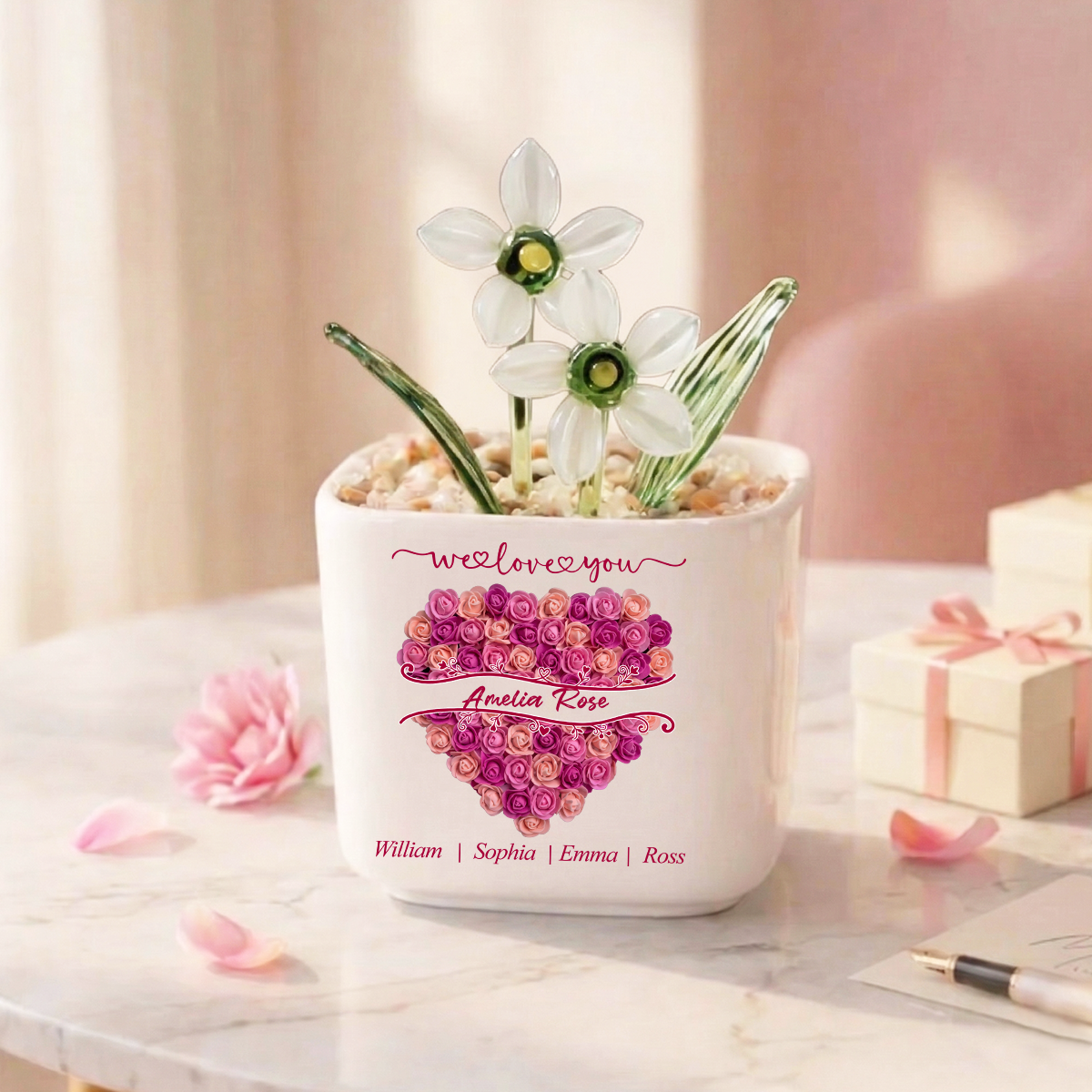 We Love You - Personalized Glass Everlasting Flowers