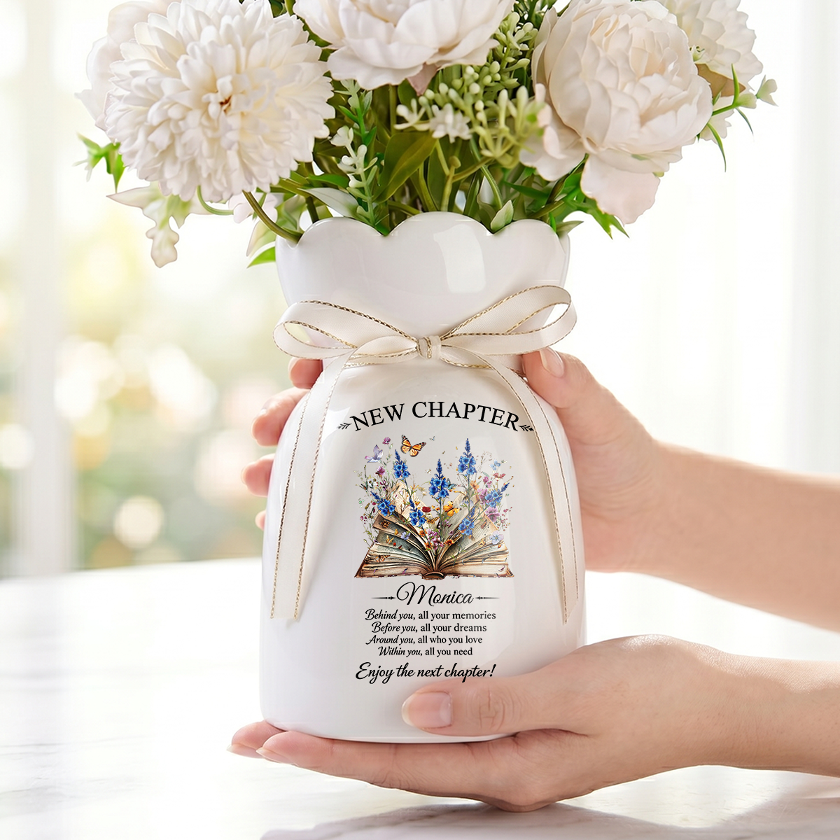 New Chapter Personalized Custom Ribbon Tie Flower Vase