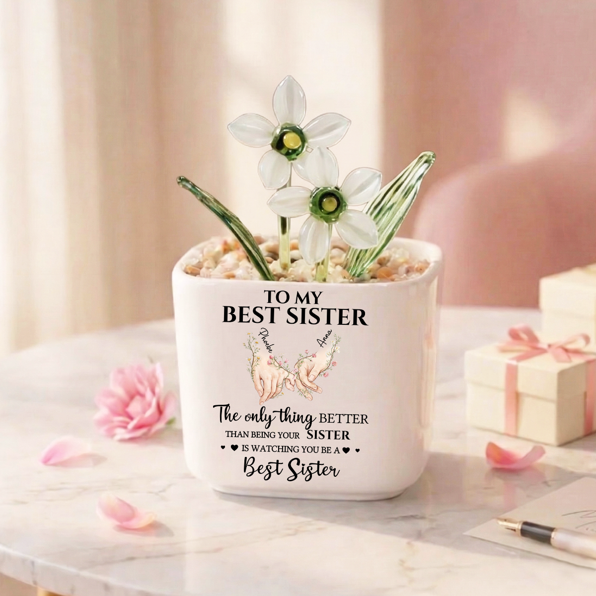 Holding Hands - Personalized Glass Everlasting Flowers