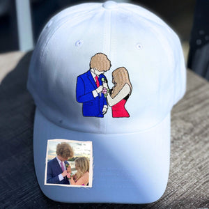 Custom Embroidered Couple Portrait Classic Cap from Photo