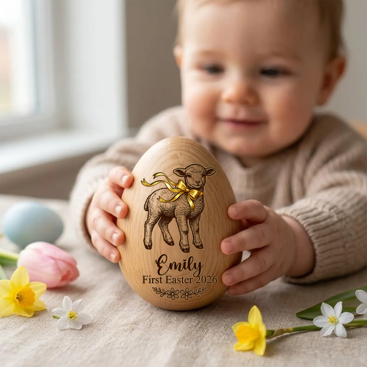 Custom Engraved Easter Egg with Name & Date - Wooden Easter Eggs