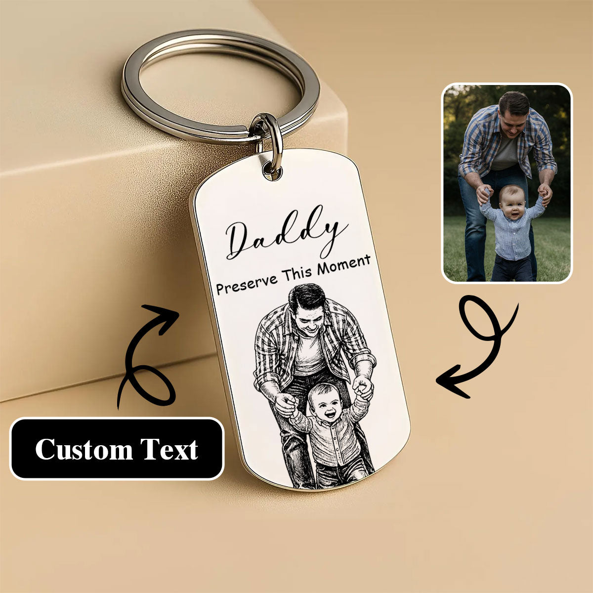 Pencil Sketch Father's day - Personalized Keychain