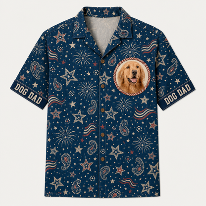 Patriotic Dog Dad Hawaiian Shirt — Custom Pet Photo - Hero