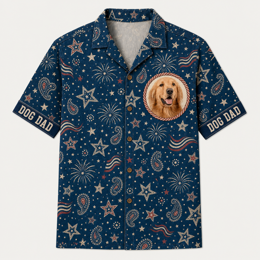 Patriotic Dog Dad Hawaiian Shirt — Custom Pet Photo - Hero