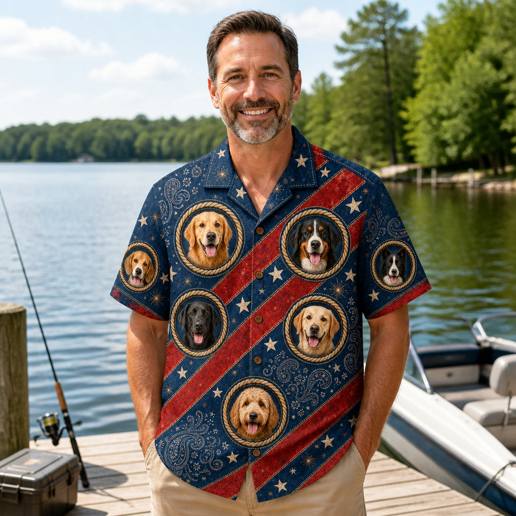 Custom Pet Photo Patriotic Hawaiian Shirt - Lifestyle 1