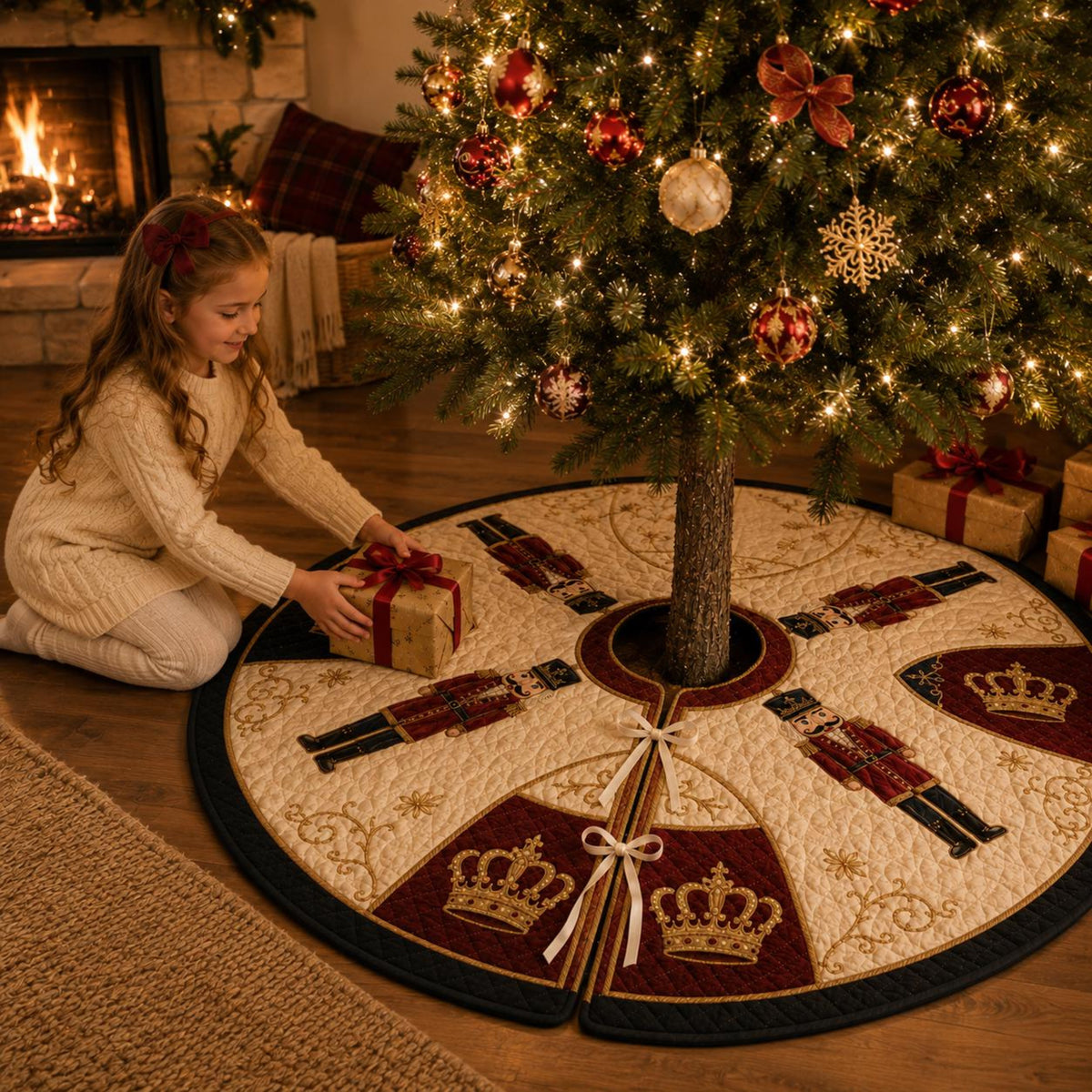 Nutcracker Christmas Tree Skirt, Quilted Holiday Tree Skirt, Royal Red Navy Gold Christmas Decor, Elegant Xmas Home Decor 6a846373-b294-4f22-977d-5b3aa449ab64-4.jpg