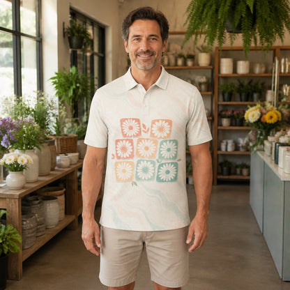Retro Daisy Tile Grid Polo - Polo shirt - All over printed 6b0dc746-e1dc-45d3-88a9-2a36a10812a2.jpg