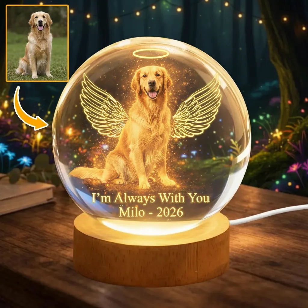 Personalized Pet Angel Memorial Light - Crystal Ball Night Light
