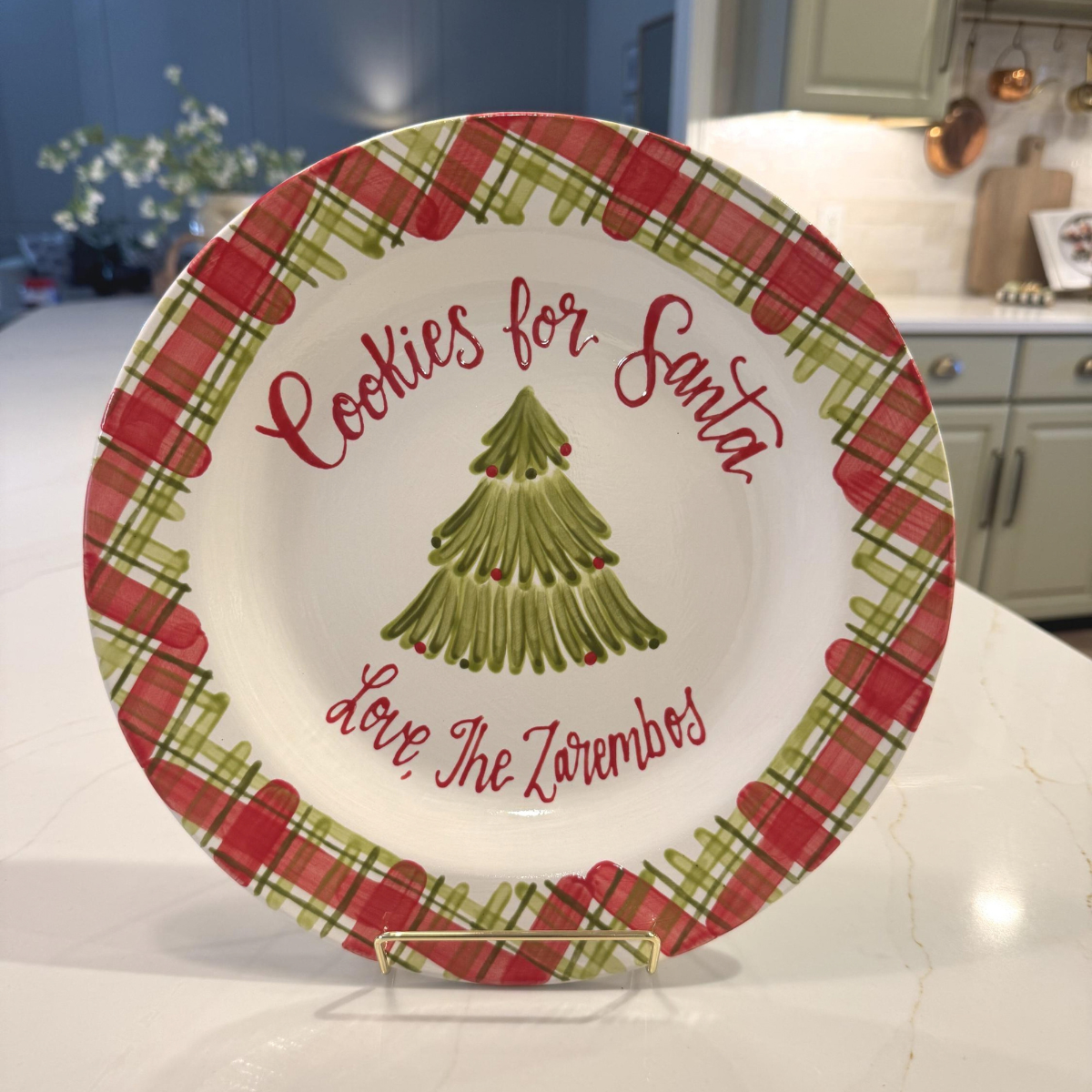 Personalized Cookies for Santa Ceramic Plate, Custom Family Name Christmas Tree Plate, Red & Green Plaid Christmas Eve Decor, Family Christmas Gift 6c217472-d01c-40d6-968a-a3383b9e9afe-4.png