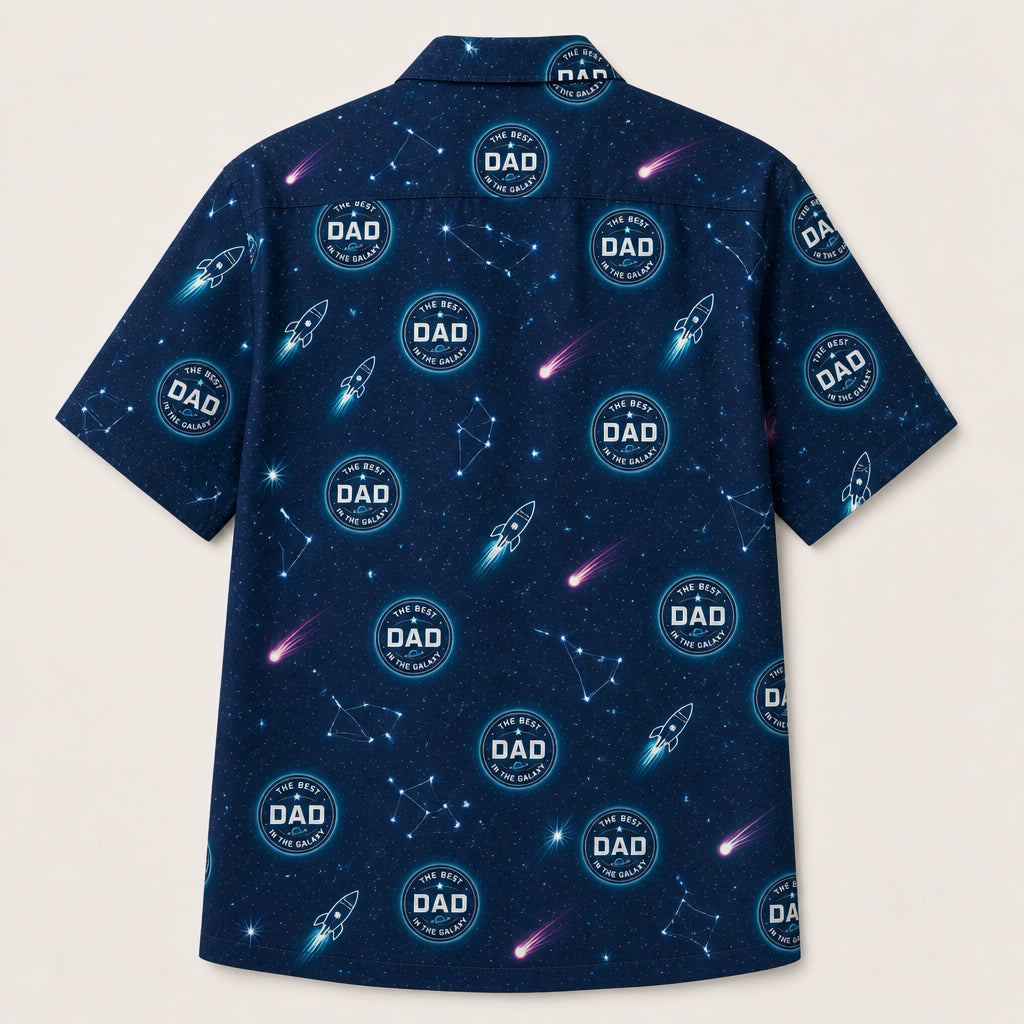 Best Dad in the Galaxy – Mission Patch Hawaiian Shirt (Personalized Name) - Back view