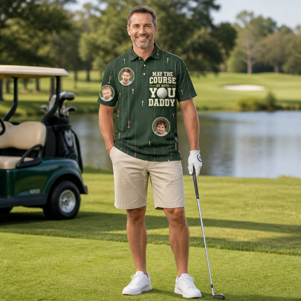 Golf Dad Photo Polo – May The Course Be With You - Lifestyle 1
