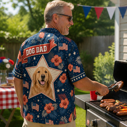 Patriotic Dog Dad Hawaiian Shirt — Custom Pet Photo - Lifestyle 2