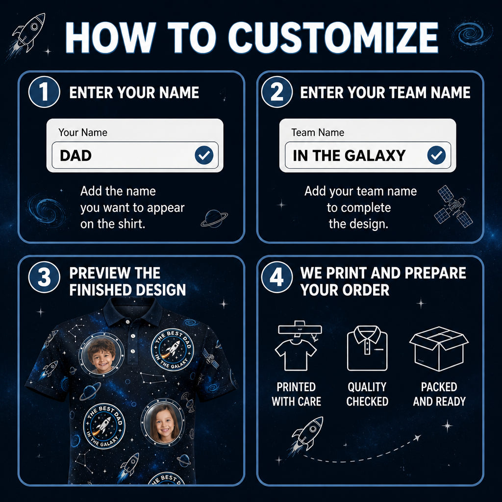 Best Dad in the Galaxy – Space Mission Photo Polo - How to customize