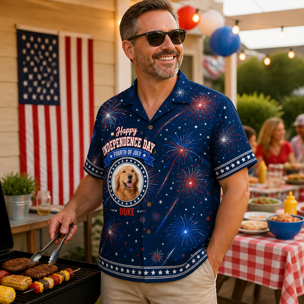 4th of July Fireworks Pet Photo Hawaiian Shirt - Lifestyle 2