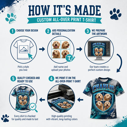 Custom Dog Name + 4-Photo Retro Crest Tee - How to customize