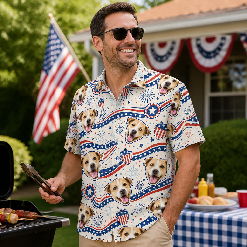 Patriotic Pet Face Hawaiian Shirt – Photo Upload - Lifestyle 1