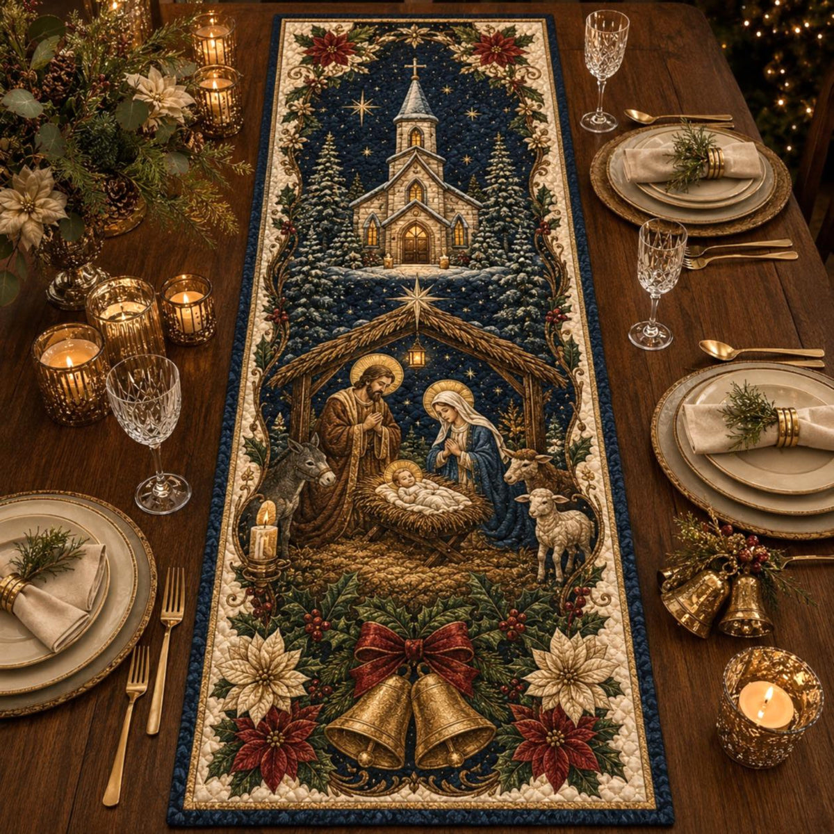 Nativity Christmas Quilted Table Runner, Religious Holiday Dining Table Decor, Holy Family Bethlehem Winter Table Centerpiece Christian Xmas 70be11b2-34f3-4b14-ab4e-eea414afd955-3.jpg