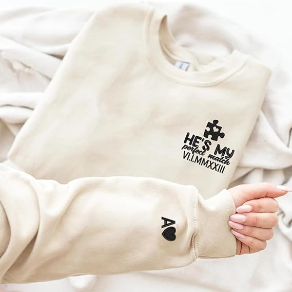 Custom Embroidered Perfect Piece and Roman Numeral Sweatshirt and Hoodie, Custom Name for Couple, Embroidered Custom Aniversary Date and Initial Hearts, Gifts for Him Her, Matching Couples 711S2lZHNUL._AC_SX569.jpg