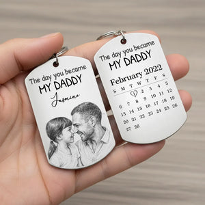Custom Photo Pencil Sketch Calendar The Day You Became My Mom - Personalized Keychain