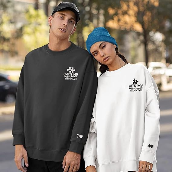 Custom Embroidered Perfect Piece and Roman Numeral Sweatshirt and Hoodie, Custom Name for Couple, Embroidered Custom Aniversary Date and Initial Hearts, Gifts for Him Her, Matching Couples 71JdDCLUlyL._AC_SX569.jpg