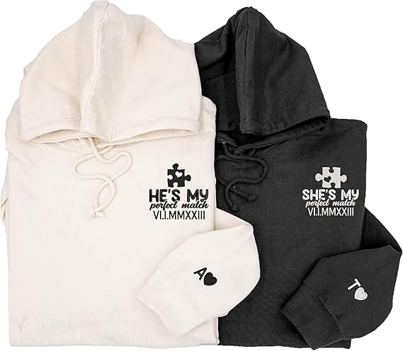 Custom Embroidered Perfect Piece and Roman Numeral Sweatshirt and Hoodie, Custom Name for Couple, Embroidered Custom Aniversary Date and Initial Hearts, Gifts for Him Her, Matching Couples 71PGcX6IAPL._AC_SX569.jpg