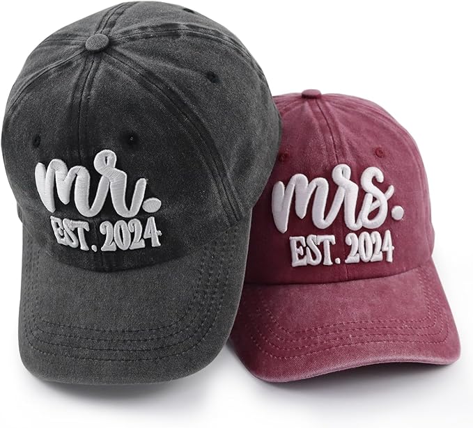 2 PCS Mr and Mrs Est 2025 Hats for Men Women, 3D Embroidered Adjustable Cotton Couples Gifts Baseball Cap 71TgYlAgFFL._AC_SX679.jpg?v=1742187812