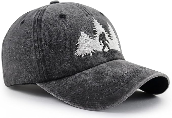 Bigfoot Hats for Men Women, Funny Adjustable Cotton Embroidered Sasquatch Baseball Cap