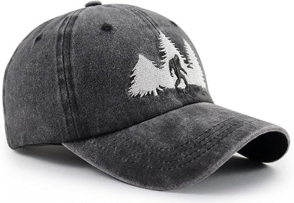 Bigfoot Hats for Men Women, Funny Adjustable Cotton Embroidered Sasquatch Baseball Cap
