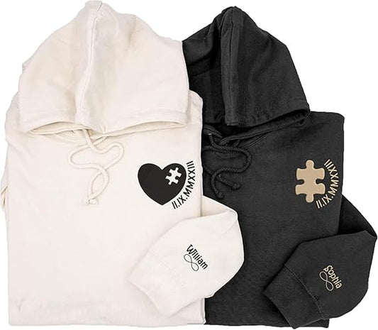 Custom Embroidered Perfect Heart and Puzzle Piece Roman Numeral Sweatshirt Hoodie, Custom Name for Couple, Custom Letter Name On Sleeve, Gifts for Him Her, Matching Couples Hoodies 71sYINGzy8L._AC_SX569.jpg