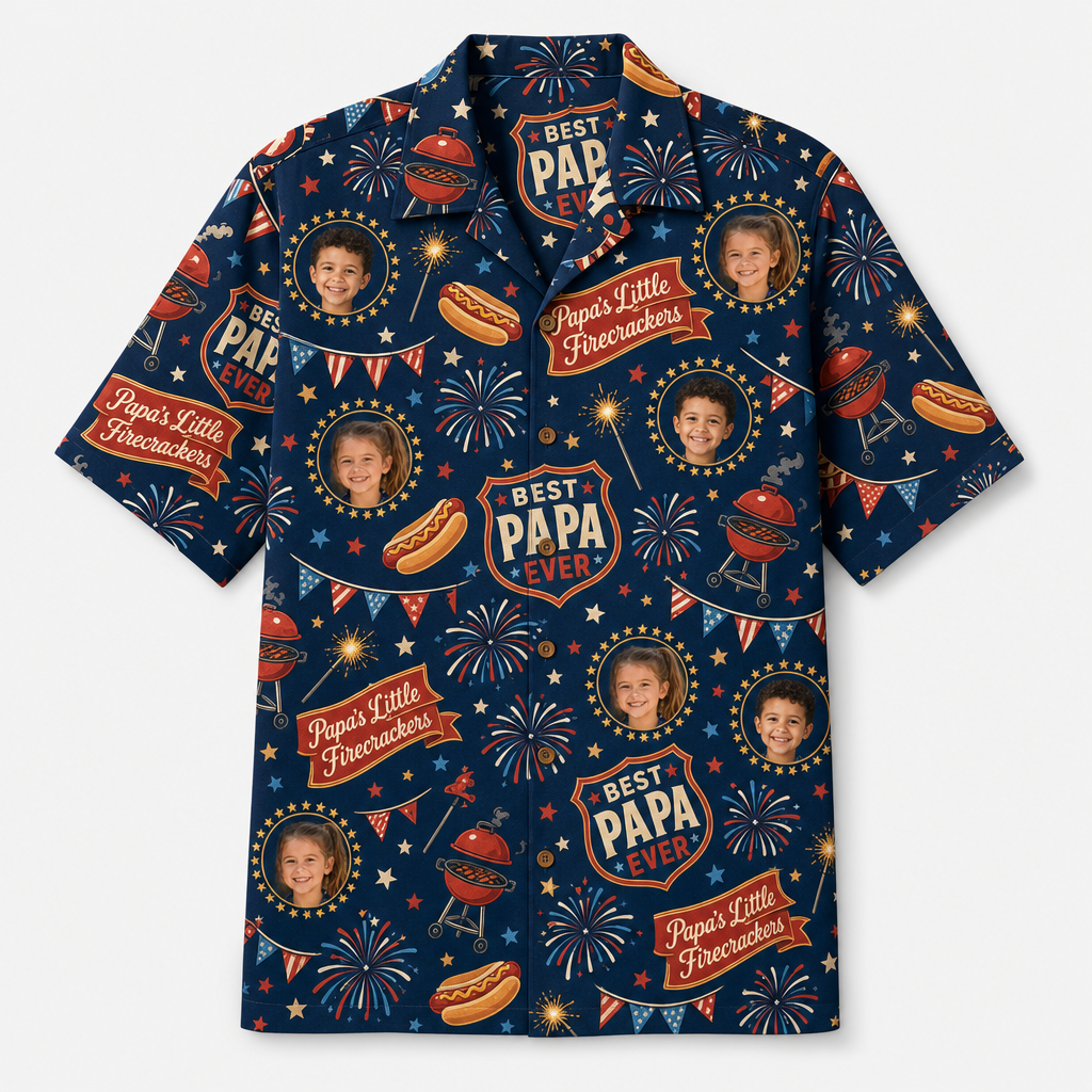 Best Papa Ever Fireworks Face Hawaiian Shirt - Hero