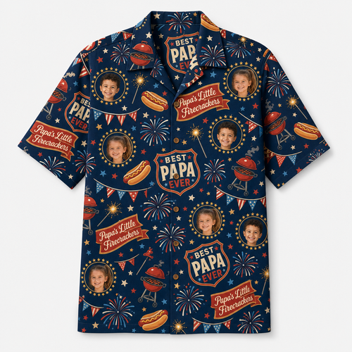 Best Papa Ever Fireworks Face Hawaiian Shirt - Hero