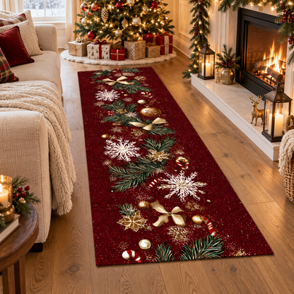 Luxury Red Christmas Runner Rug, Festive Holiday Carpet with Gold Snowflakes, Pine Branches, and Ornaments for Hallway, Entryway Décor 7243652c-ea26-41fe-a365-0b8c3bc21362-banner-1.png