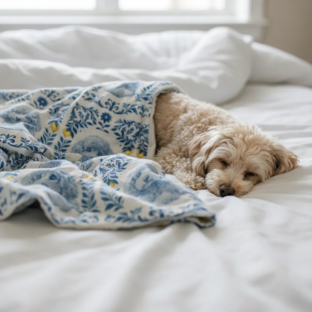 Vintage Cobalt Canine Pet Blanket Upload Photo Blanket