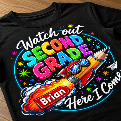 Watch Out Second Grade – Here I Come Kids Name Tee - Personalized T-Shirt - All over printed 742b08a0-076c-44ed-9851-acdf772f6f59.jpg