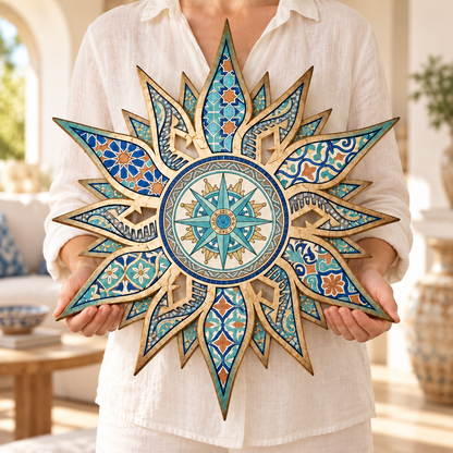 Mediterranean Mosaic Garden Sculpture, Celestial Sun Metal Wall Art, Turquoise Patina Sunburst Plaque, Outdoor Patio Southwest Decor, Unique Gift, Garden Gift 744d4f72-6780-4c1c-874f-24ad36d0292e-Bi-n-kim-lo-i-la-b-n-m-t-tr-i-4.png