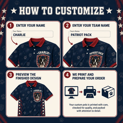 Patriotic Pet Crest — Custom Photo AOP Polo - How to customize
