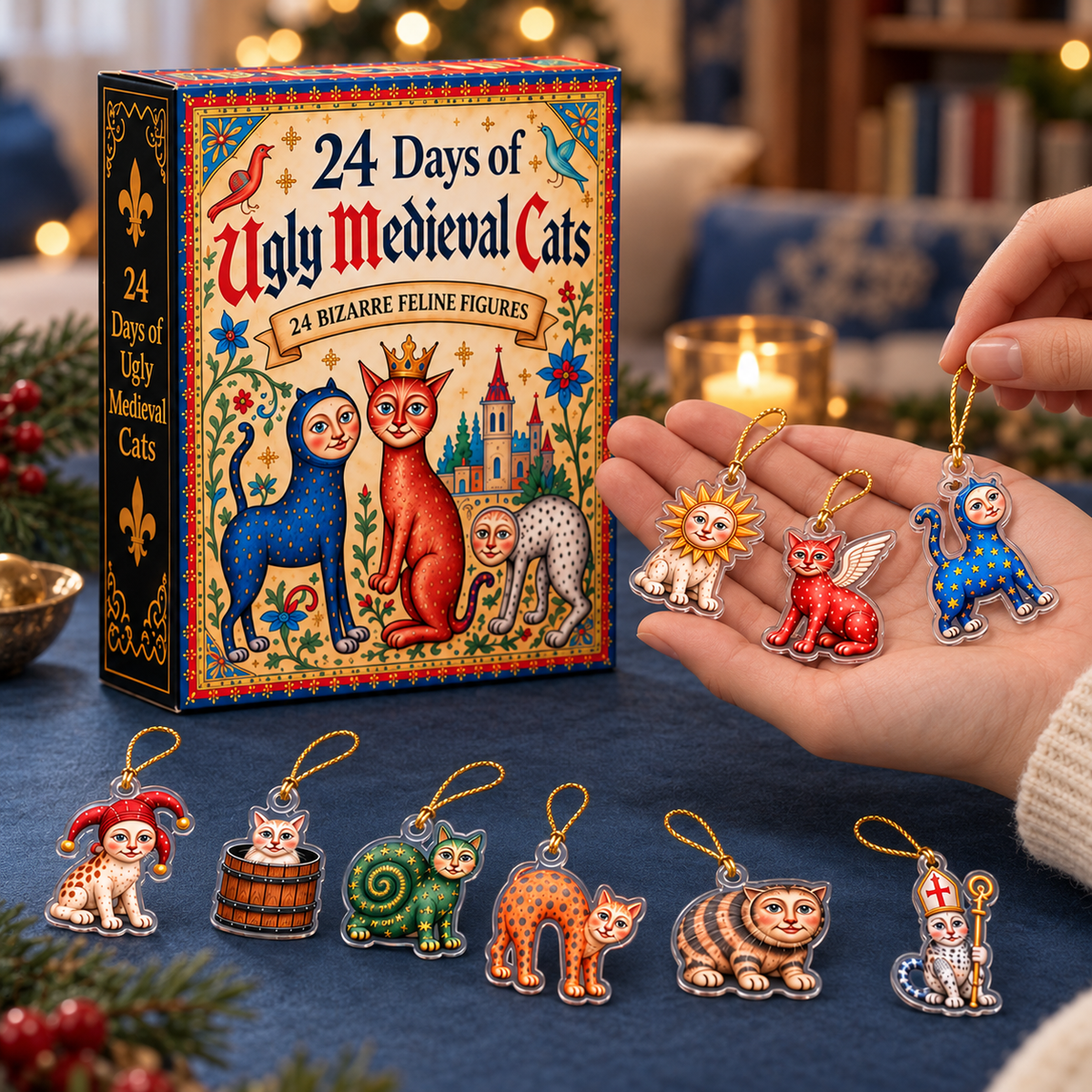Ugly Medieval Cats Advent Calendar, 24-Day Christmas Countdown with Flat 2D Acrylic Cat Collectibles, Funny Christmas Gift for Cat Lovers 746d3709-ac98-4532-8c3c-24beb5dce6f3-Khui-qu-m-o-trung-c-c-ng-charm.png