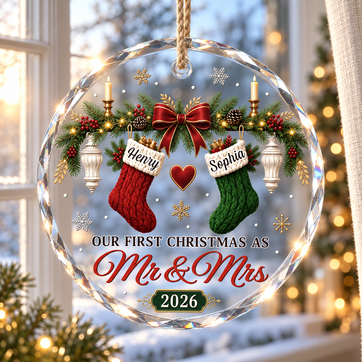 Custom First Christmas Circle Glass Ornament - Personalized Anniversary Christmas Wedding Gifts For Husband And Wife, Him And Her - Love Hanging On Tree 75095ca5-1ddc-443b-9e19-9f1a541410dc-banner-1.png